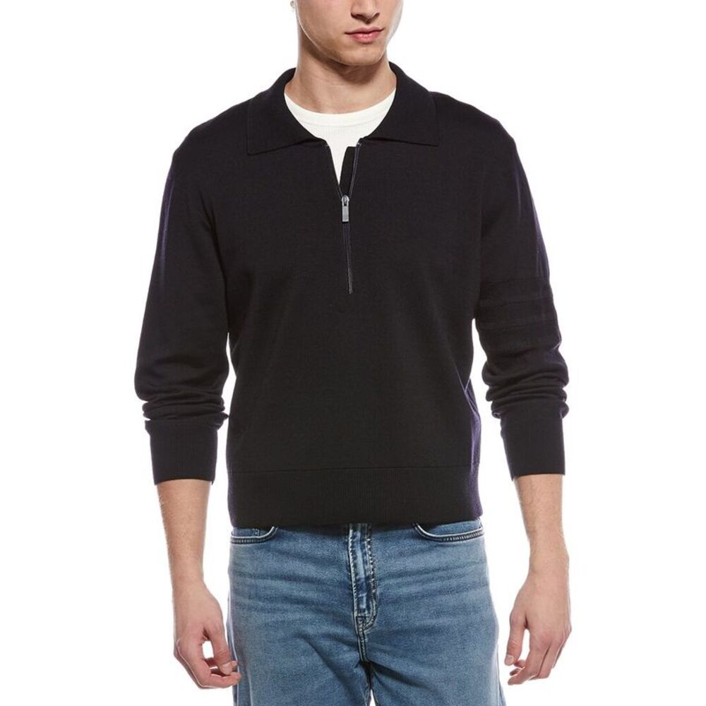 Thom Browne Mens  Double Face Wool & Linen-Blend Pullover, Blue